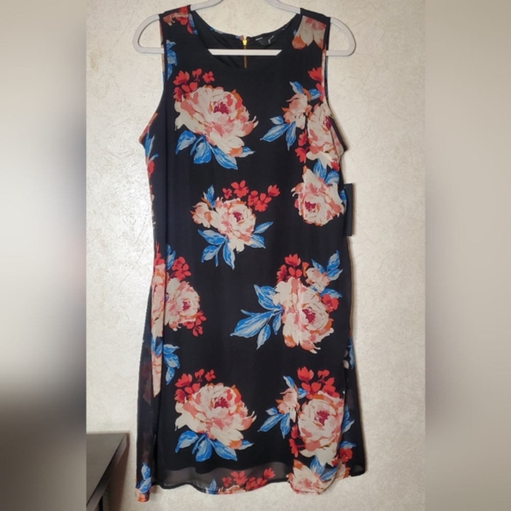 GNW Black Mini Dress with Pink and Blue Floral Design Size:14
